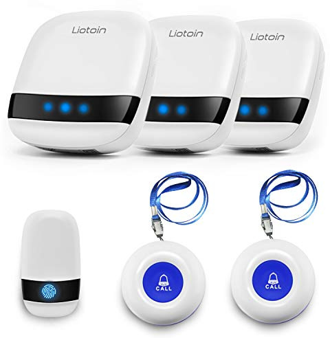 LIOTOIN Bouton d’Appel Téléavertisseur sans Fil Système d’Alarme d’Urgence pour Maison Personne Âgée Malade Handicapé 3 Émetteurs 3 Récepteurs, Plage de Fonctionnement 600+ Pieds …