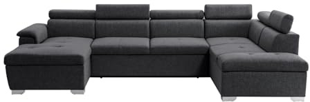 Loungitude Panorama-Sofa mit 2 Bettkästen aus Stoff, Dunkelgrau, 6-Sitzer