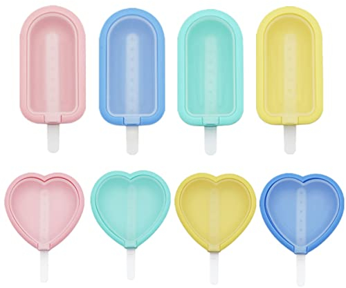 FANXIYA 8 Pieces Ice Lolly Moulds with Sticks, Mini Silicone Ice Cream Maker, Reusable Chocolate Pop Moulds Forms with Non-Spill Lid for Kids