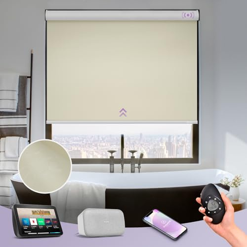 Graywind Waterproof Blackout Smart Blinds - Customised Electric Roller Blinds for Windows, Motorised Shades for Alexa & Google, Rechargeable with Remote Control, Beige