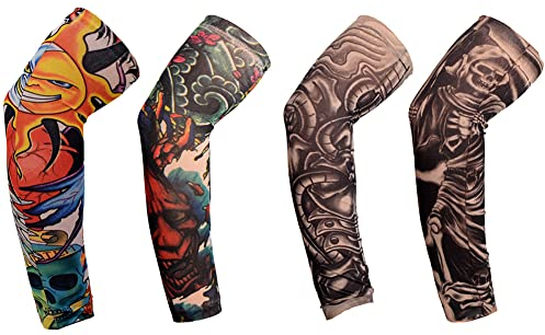 Maniche Tatuaggio, Manica a Tatuaggio, Nylon Elastiche Realistico Tatuaggio Temporaneo Finti Tattoo Sleeve, Manicotti da braccio per Uomo Donna, Sportiva Protezione,Ventilazione di Protezione Solare