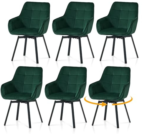TUKAILAI Esszimmerstühle Drehbar Samt mit Armlehnen, Grün, 6er Set | Drehstuhle esszimmer,Armlehnstuhle,Küchenstühle,Rückenlehne, Gepolsterter Sitz, Metallbeine,für Esszimmer Wohnzimmer Küche