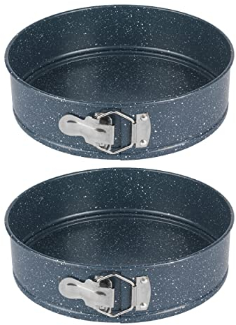 Russell Hobbs Nightfall Stone Springform Cake Tins - Set De 2 Moldes Redondos Para Hornear de 24cm, Xylan Antiadherente, Fondo Desmontable Fácil de Liberar, Acero Al Carbono, Libre De PFOA