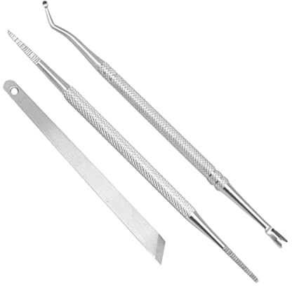 minkissy 3 Piezas Cuchillos Para Pedicura De Acero Inoxidable Kit De Limpieza De Uñas Cuchilla Para Quitar Cutículas Tenedor Para Uñas Raspador Para Cutículas Herramienta De Manicura Para s