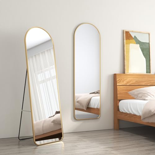EMKE Ganzkörperspiegel Gold 147x45cm Standspiegel klein Gold, ganzkörperspiegel stehspiegel für Schlafzimmer, Wohnzimmer, Flur und Garderobe