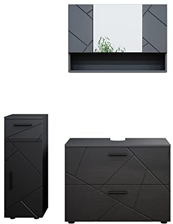 Vicco Badmöbel-Set Anthrazit Hochglanz Irma, bestehend aus Bad Spiegelschrank, Waschbeckenunterschrank, Midischrank - Versteckter Stauraum hinter eleganten Türen