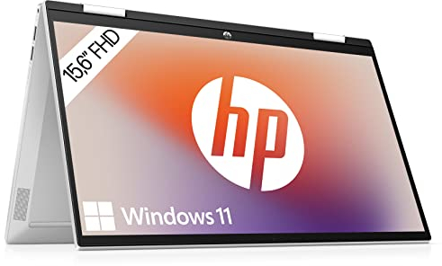 HP Pavilion x360 2-in-1 Convertible Laptop | 15,6 FHD IPS Touchscreen | Intel Core i7-1255U | 16 GB DDR4 RAM | 512 GB SSD | Intel Iris Xe-Grafikkarte | Windows 11 Home | QWERTZ Tastatur | Silber