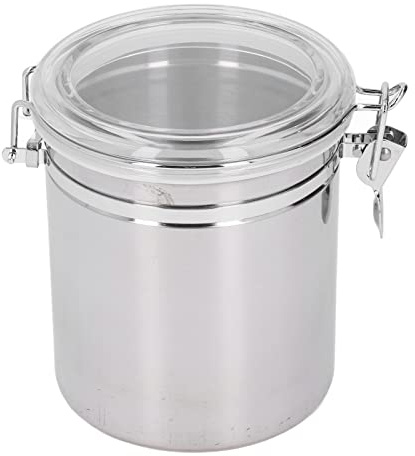 Tyenaza Barattolo Ermetico Acciaio Inox, Chicco di Caffè, Tè, Cereali, Zucchero, Biscotto, 1600ml Contenitori per Alimenti in Metallo con Coperchio Trasparente e Robusto Morsetto