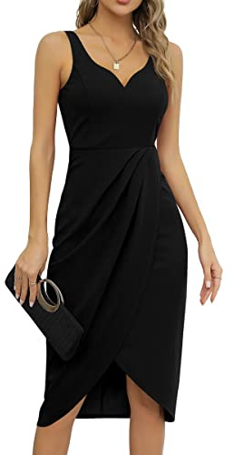 Missufe Vestido de cóctel elegante para mujer, vestido de fiesta, estilo rockabilly, ceñido, vintage, cruzado, Negro , M