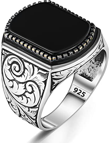 TAKILINGO Herrenring aus massivem 925er-Sterlingsilber, schlichtes Modell, schwarzer Onyxstein, türkischer handgefertigter Silberschmuck, Sterling Silber, Onyx