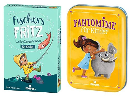 moses. 90387 Fischers Fritz, Zungenbrecher Kartenspiel zur Sprachförderung, Kinderspiel für Grundschüler & 90391 Pantomime Klassiker für die ganze Familie, Ratespaß für Groß und Klein illustriert
