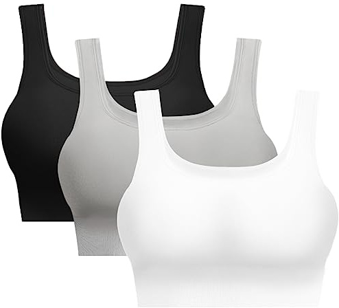 SIMIYA Sports Bra Women Seamless Crop Bra Top Comfort Bra with Removable Pads - Perfect for Everyday Wear(02style-Black+White+Grey,XXL)