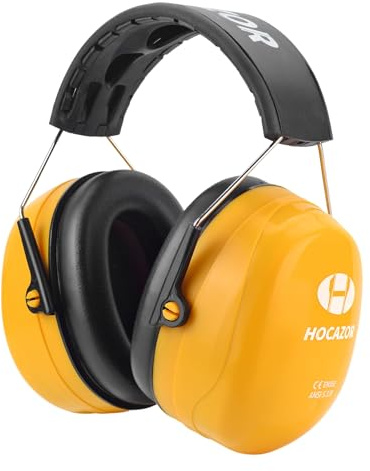 Hocazor HZ012 NRR 28dB Safety Earmuffs, Deeper Ear Space Passive Hearing Protections Durable Ear Proetctors, for Woodworking, Construction, Manufacturing, Shooting - Yellow
