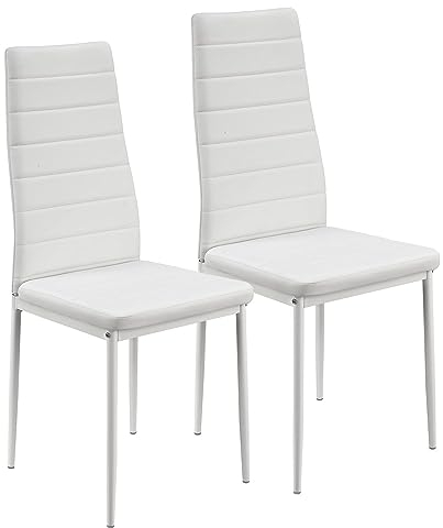 Juskys Esszimmerstühle Loja 2er Set mit Kunstleder Bezug & hoher Rückenlehne - stabiles Stahl Gestell bis 120 kg belastbar - 2 Stühle für Esszimmer & Küche - Küchenstühle Esszimmerstuhl - Weiß