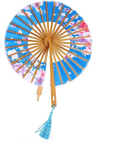 DECHOUS Eleganter Yamato Fächer im Japanischen Stil aus Seiden Damast Runder Faltventilator mit Langer Haltbarkeit und Sommerstimmung für Kunsthandwerk und Dekoration Zufällige Farbe