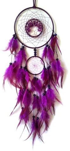 Donko Purple Dream Catcher Wall Decor Crystal Tree of Life Dream Catchers Handmade Feather Dreamcatcher Wall Hanging Ornament for Bedroom Living Room Home Decor