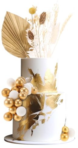 Xialvyu Dried Flowers Cake Decorations, Balloon Cake Topper Gold Cake Decorations Birthday Cake Toppers for Birthday Party Wedding Valentine's Day(Gold)