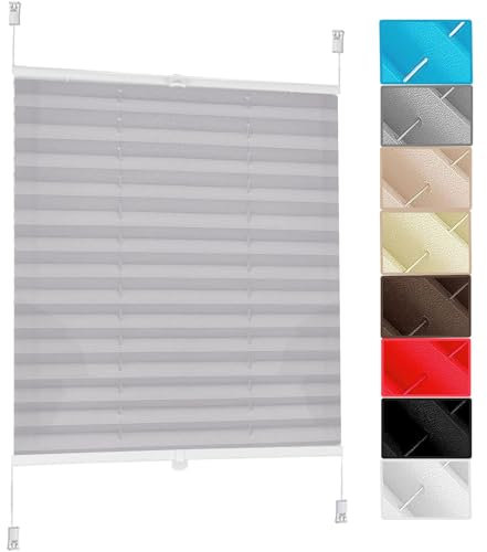 Klemmfix Plissee Ohne Bohren 20 x 40 cm Sonnenschutz Easyfix Lichtdurchlässig Verdunklungsplissee mit Klemmträger, Rollo für Fenster & Tür für Fenster und Tür, Hellgrau