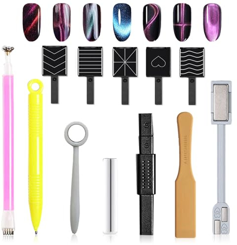 WisherMar Set de 12 Palos Imán Magnético Stick para Polvo de Esmalte de Uñas Efecto ojo de Gato - Efecto de Ojo de Gato DIY Nail Art Herramientas para 3D Esmalte de Ojos de Gato Esmalte de Gel UV