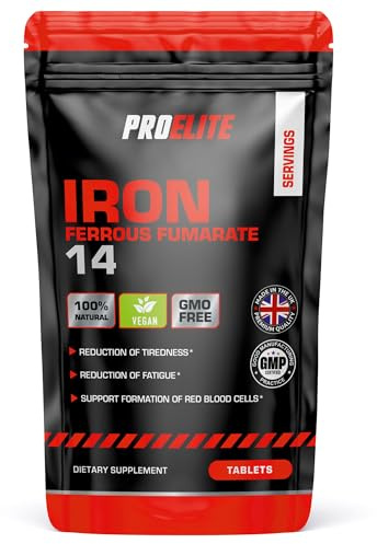Iron Tablets High Strength 14mg - 120 Tablets - Vegan Energy Tablets for Tiredness and Fatigue - High Absorption Iron Supplements for Women and Men - Made in The UK by PROELITE