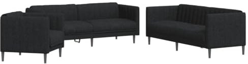 vidaXL Sofagarnitur 3-TLG., Sessel Couch Sofa für Wohnzimmer, Loungesofa Polstersofa mit Stützbeinen, Couchgarnitur Sitzmöbel, Modern, Schwarz Stoff