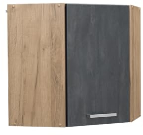 Vicco Eckhängeschrank R-Line, Küchen-Eckschrank, Schwarz Beton/Goldkraft Eiche, 57 cm