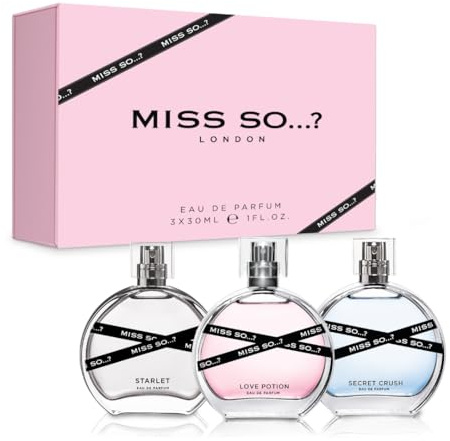 Miss SO…? - Set regalo di profumi da donna di alta qualità, Starlet, Love Potion, Secret Crush, con fragranza a lunga durata, mini profumo da viaggio per ragazze, set regalo donna (3 x 30 ml)