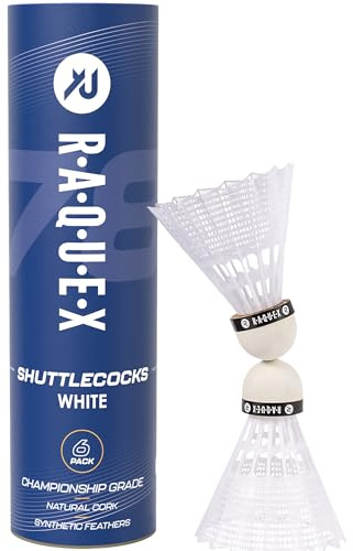 Raquex-badmintonbollar i nylon – Rör med 6 naturliga fjäderbollar av naturkork – Tre hastigheter – Vita eller gula fjäderbollar, inomhus utomhus hållbara badmintonbollar