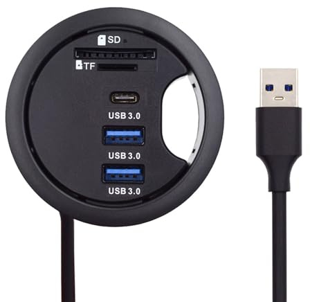 Xiwai USB 3.0 Hub Splitter, SD TF USB-C 2-Port USB Multiport Expander High Speed ​​Typ C Datenanschluss 60mm Tischdurchführung Dockingstation Micro-SD Kartenleser Schnittstelle für PC-Schreibtisch