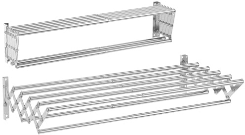 Wäscheständer Wandmontage, Ausziehbarer Wäschetrockner mit 7 Stangen, platzsparender Trockenständer für Badezimmer/Balkon/Wohnheim, Handtuchhalter aus Edelstahl, (42-80) x (10-34) x 14,5cm, Belastung