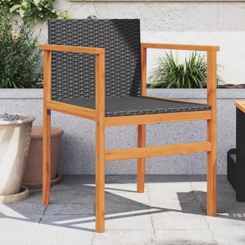 Brokky Gartenstühle 2 STK. Garten StüHle Relaxsessel Garten Gartensessel Outdoor GartenstüHle Schwarz Poly Rattan und Massivholz