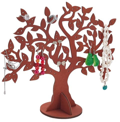 PH PandaHall Portaorecchini In Legno Organizzatore per Gioielli Supporto per Albero Multiuso per Collana e Bracciale Organizzatore per Esposizione per Donne Marrone Sella