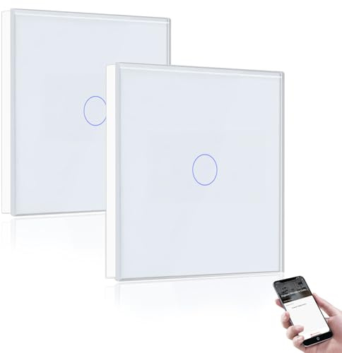 BSEED Smart ZigBee Lichtschalter, intelligenter Wandschalter Kompatibel mit Alexa und Google Home, 1 fach 2 Weg Unterputz Schalter mit Kristall Glaspanel 250V Weiß (Hub erforderlich) 2 Stück
