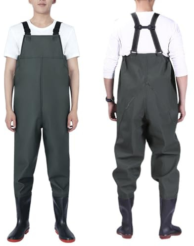 Chihutown PVC Fishing Chest Waders for Men with Boots, Waterproof Bootfoot Waders, Waders with Boot Hanger for Men Women (Green, 42)