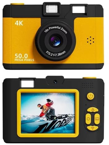 CENMEN 4K Digital Camera Retro Dual Lens Multifunction CCD Instant Thermal Camer for Travel Students Compact Photography Yellow