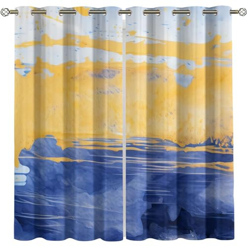 Vorhang Blickdicht Verdunkelungsvorhang Junge Mädchen Schlafzimmer Kinderzimmer Gardinen Mit Ösen 280X260Cm (B X H) 3D Blau-Gelbes Kreatives Graffiti Muster Ösenschal 2Er Set Vorhänge Blickdicht