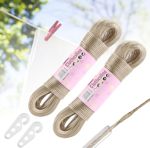 Oungy 2 cuerdas de tendedero de 50 m, extra fuerte, para exteriores, soporta hasta 150 kg, con núcleo de acero, ideal para exteriores, jardín y camping