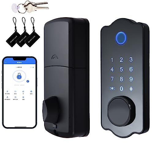Serratura Smart con Funzione Auto Lock, Serratura Intelligente per Porta, Smart Lock Impermeabile con Impronte Digitali, Password,App, Chiavi Meccaniche e Schede IC, Facile da Installare