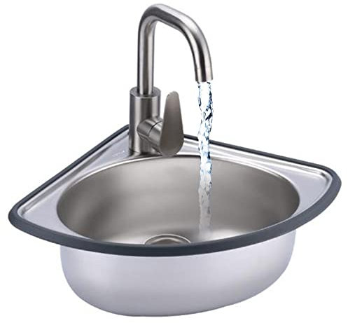 GLJTUO Lavandino in Acciaio Inox con Staffa, Lavamani A Parete, Mini Lavabo Angolare per Bagni, Laboratori, Camper,Silver-Kit#B2