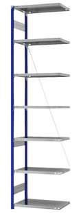 eurokraft | Steckregal | Bauart leicht | einseitig | HxBxT 3000 x 750 x 400 mm | blau/verzinkt | Anbauregal