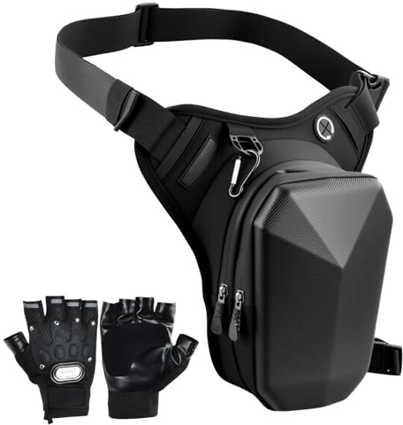 Beintasche Motorrad für Herren Damen, Oberschenkeltasche Wasserdicht, Bauchtasche Gürteltasche Motorrad, Beintasche Herren mit Karabinern und 1 Paar Handschuhe, für Motorradfahren Radfahren Wandern