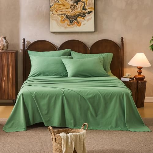 Overket 100% Linen Sheets Queen Size,Breathable & Durable 4-Piece Bed Flax Sheet Set,Soft All-Season Bedding for Hot Sleepers 16 Deep Pocket Oeko-TEX Certified,（Queen, Sage Green）