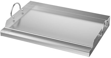 Premium Stainless Steel BBQ Griddle Plate - Universal Fit Gas/Charcoal Grills, Solid Cooking Surface Integrated Grease Tray Fits Most Outdoor Grills