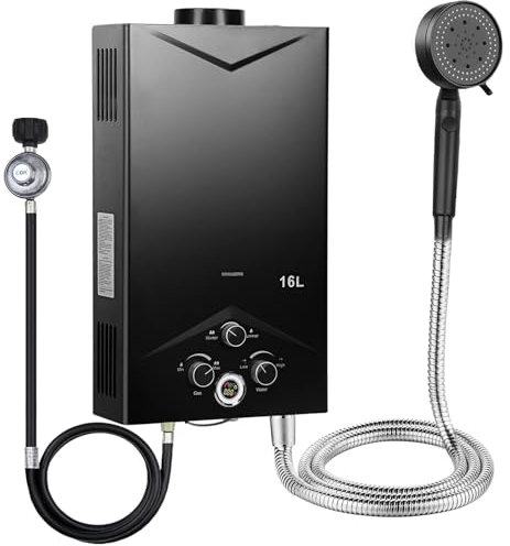 Chauffe-eau instantané au gaz propane 16 l avec allumage de batterie - Chauffe-eau instantané Tankless Water Heater avec affichage numérique - Multi-protection [Classe énergétique A]