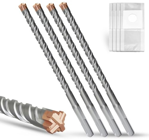 METOTY SDS Plus Set di 4 punte per trapano a percussione 10 mm x 210 mm con 4 taglienti bordi in carburo Testa con rivestimento, trapano per muratura, martello demolitore, trapano per calcestruzzo