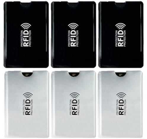 SGERUFZ 6 fundas de tarjeta RF1D bloqueadas – funda de tarjeta de crédito, bloqueador RF1D, funda de protección de tarjeta, prevención de robo de identidad para mujeres y hombres (negro + plata)