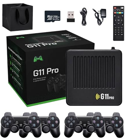 G11 Pro Game Box, All8bit G11 Pro 100000 Games, 2.4G Wireless Dual Controller, 100,000 Retro Games, Plug and Play Video Games, Comes with 4 Wireless Dual Controllers (256G（4 Handles）)