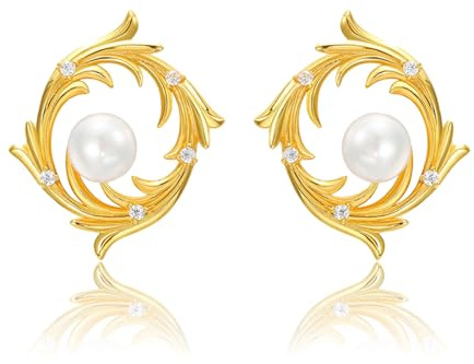 TTDGYYXW Boucles d'oreilles Deluxe Pearl | Boucles d'oreilles à Tige en Argent Sterling S925 de Style Vintage pour Femmes Filles