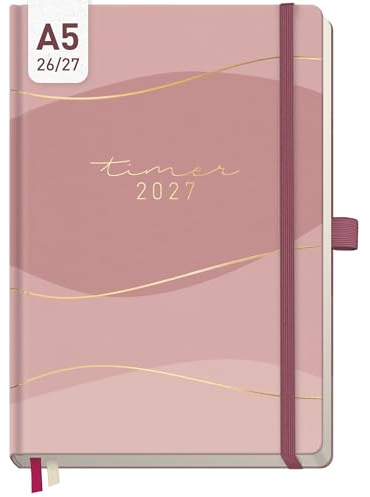 Häfft® Wochen-Notiz-Kalender 2026 2027 A5 Rosé Waves | 17 Monate Buchkalender mit Wochenplaner & großem Notizfeld von Aug. 26 - Dez. 27 Terminplaner Terminkalender Wochenkalender