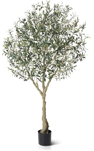 Olive Tree Artificial, 5FT Faux Olive Tree Indoor Tall Artificial Indoor Plant Realistic Fake Plants Perfect for Home Office Living Room Corner Decor